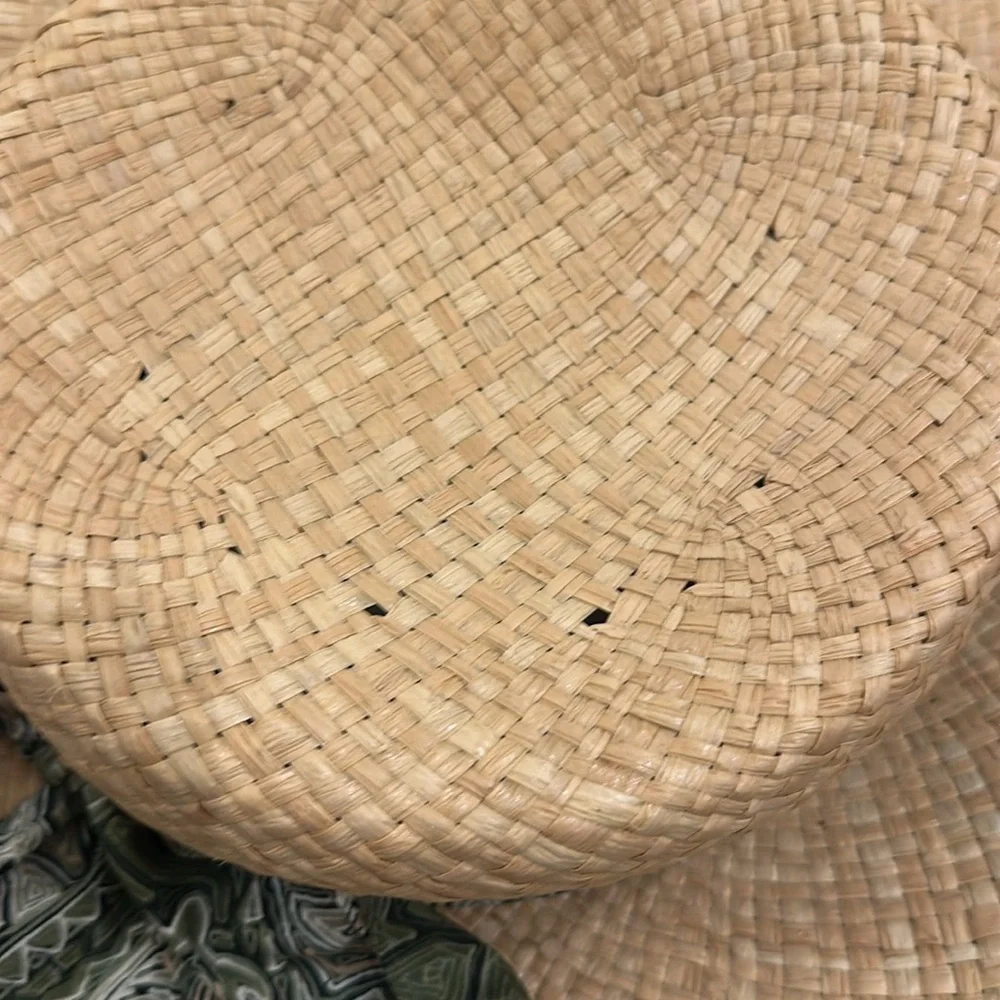 Hawaiian Headwear Straw Hat with Green Print Band & Bow